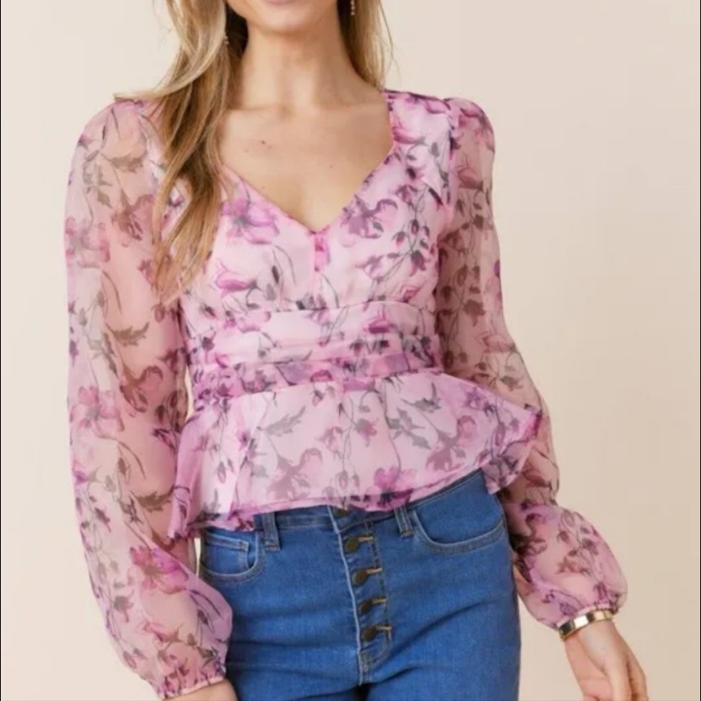 Audrey Flower Organza Peplum Blouse